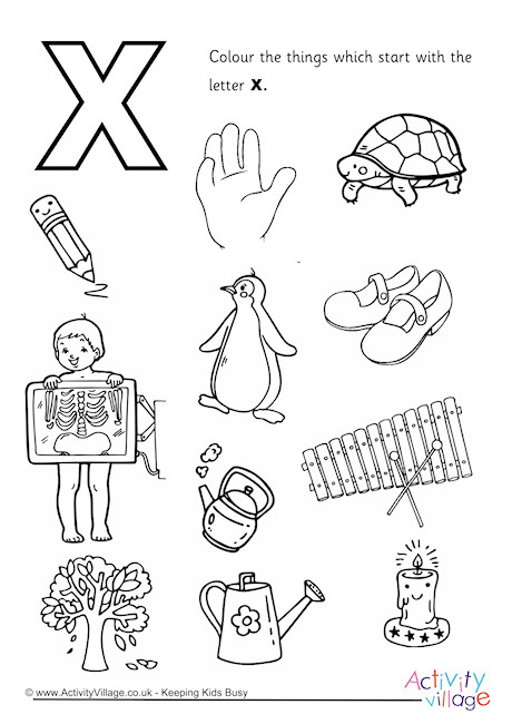 start with the letter x colouring page