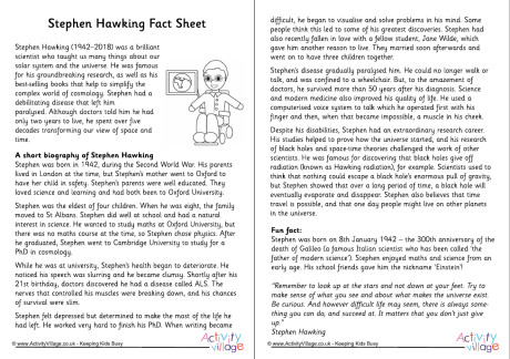 Stephen Hawking fact sheet