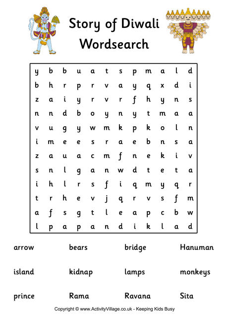 Story of Diwali word search