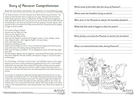 Story of Passover comprehension worksheet