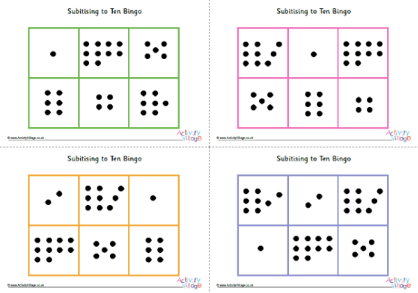 Subitising dots to ten bingo