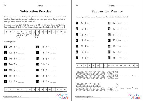 Subtraction by counting back worksheets set 3