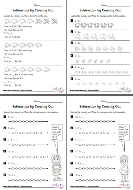 Subtraction by crossing out worksheet set 1