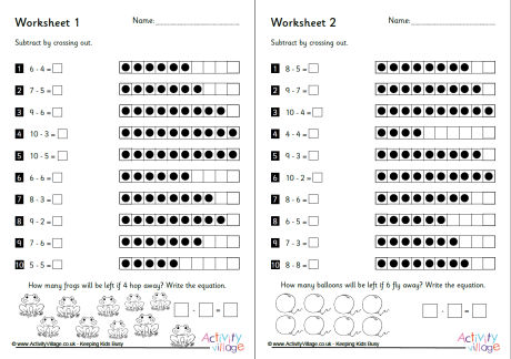 Subtraction by crossing out worksheets set 2 Subtraction by crossing out worksheets set 2