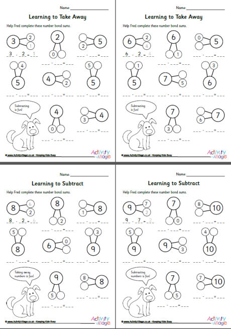 Subtraction with number bonds worksheets set 1