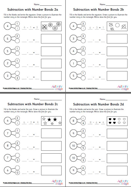 Subtraction with number bonds worksheets set 2