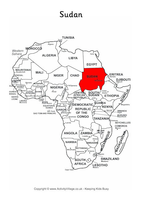 Sudan on map of Africa