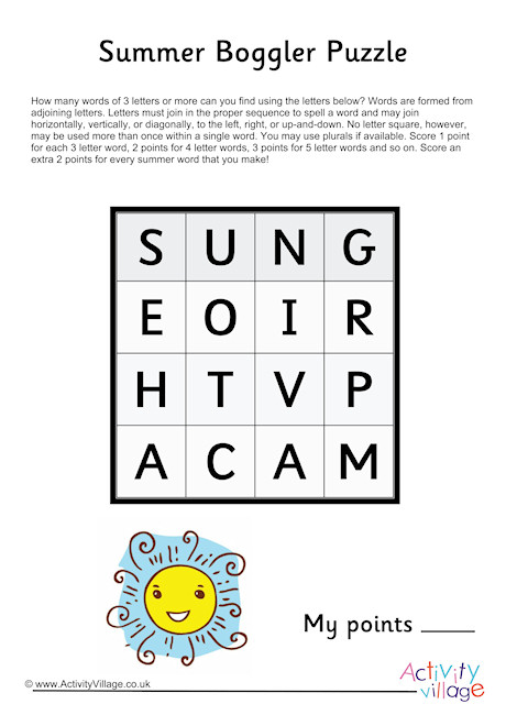 Summer Boggler Puzzle