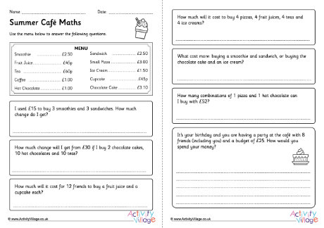 Summer café worksheet 5
