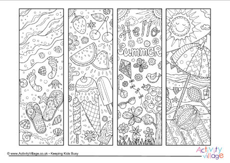 summer doodle colouring bookmarks