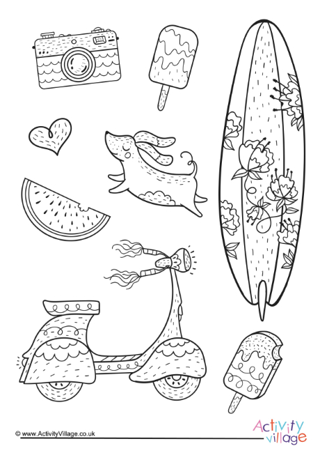 Summer fun colouring page