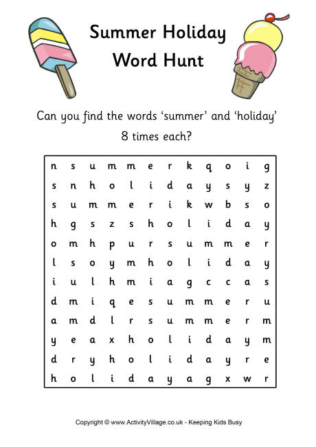 Summer holiday word hunt