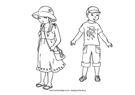 Summer kids colouring page
