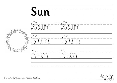 Sun handwriting worksheet