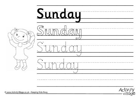 Sunday handwriting worksheet