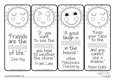 Sunshine quote colouring bookmark