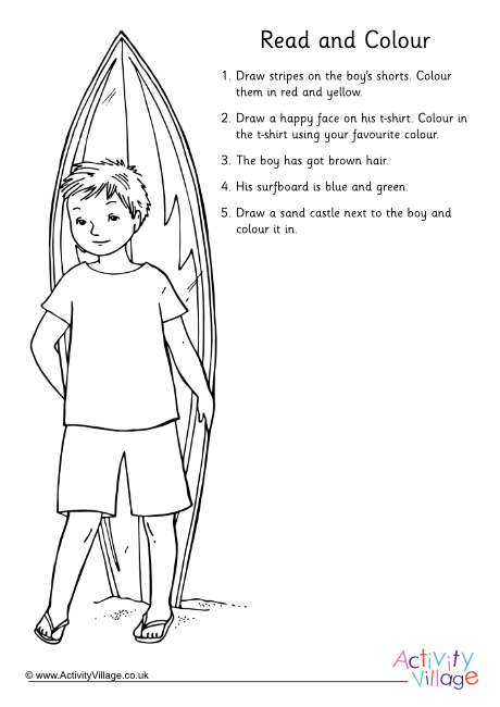 Surfer boy read and colour