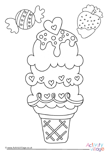 Sweet ice cream sundae colouring page