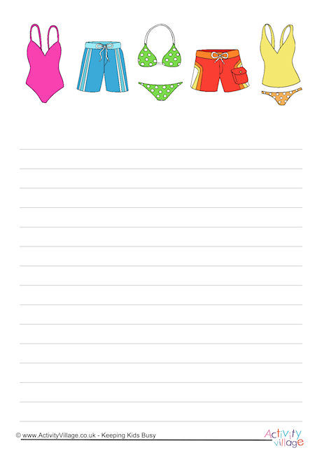Swimming Costume Writing Paper