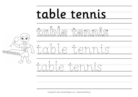 Table tennis handwriting worksheet