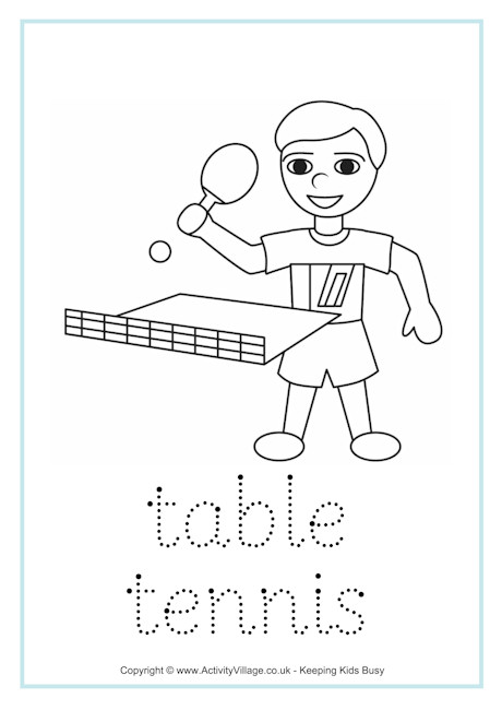 Table tennis tracing worksheet
