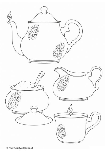 Tea Set Colouring Page