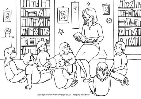 Teacher story time colouring page