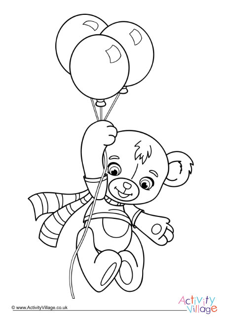 Teddy Bear And Balloons Colouring Page