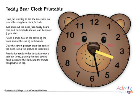 Teddy bear clock printable