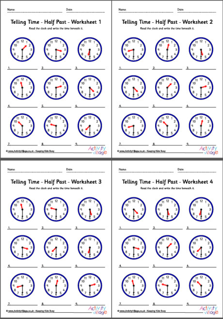 Telling Time Worksheets Half Past Pack 1