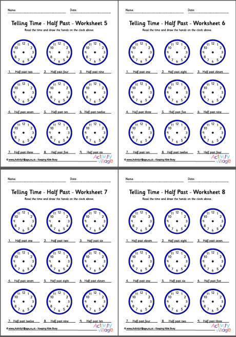 Telling Time Worksheets Half Past Pack 2