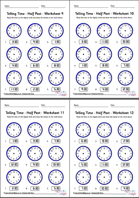 Telling Time Worksheets Half Past Pack 3