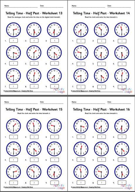  Telling Time Worksheets Half Past Pack 4