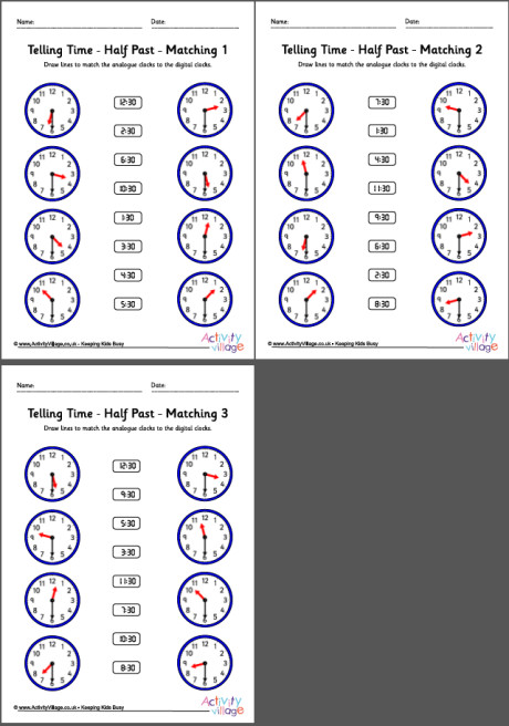 Telling Time Worksheets Half Past Pack 6