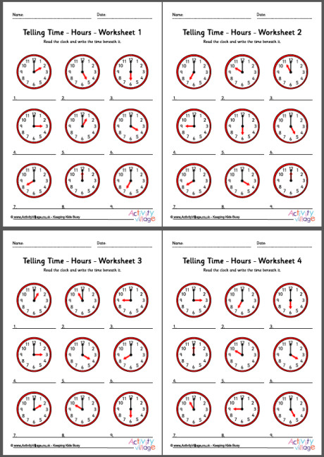 Telling time worksheets - hours - pack 1