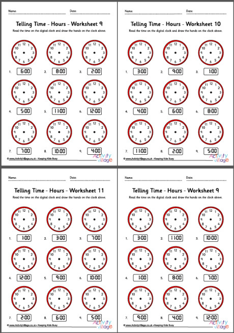 Telling time worksheets - hours - pack 3