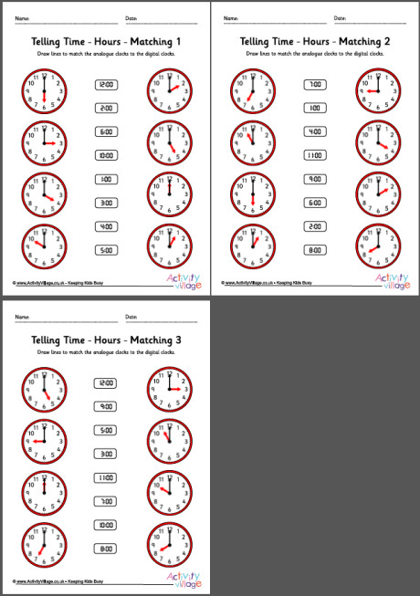 Telling time worksheets - hours - pack 6 Telling time worksheets - hours - pack 6