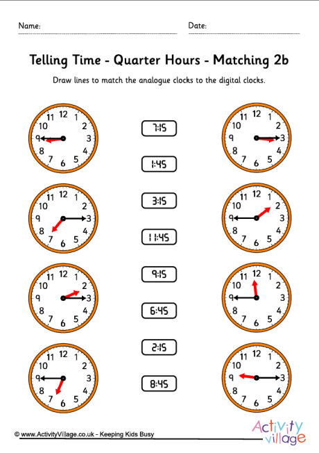 Telling time worksheets - quarter hours - pack 6 Telling time worksheets - quarter hours - pack 6