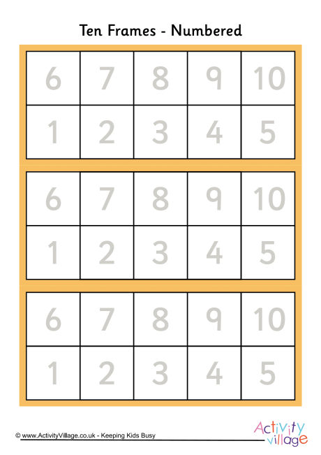 Ten frames numbered colour horizontal