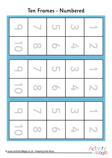 Ten frames numbered colour vertical Ten frames numbered colour vertical