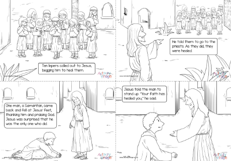Ten Lepers Colouring Pages Captioned 