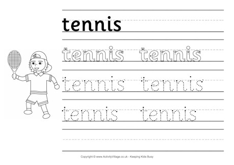 Tennis handwriting worksheet