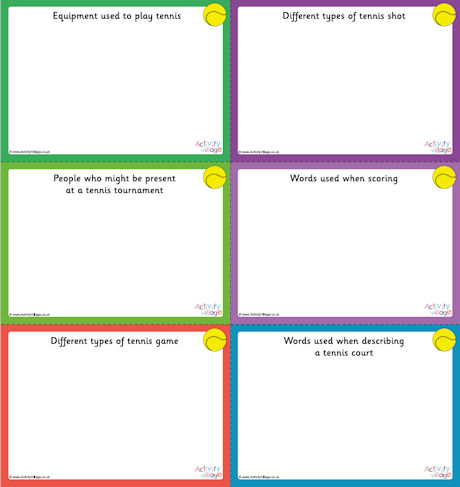 Tennis vocabulary sorting mats Tennis vocabulary sorting mats