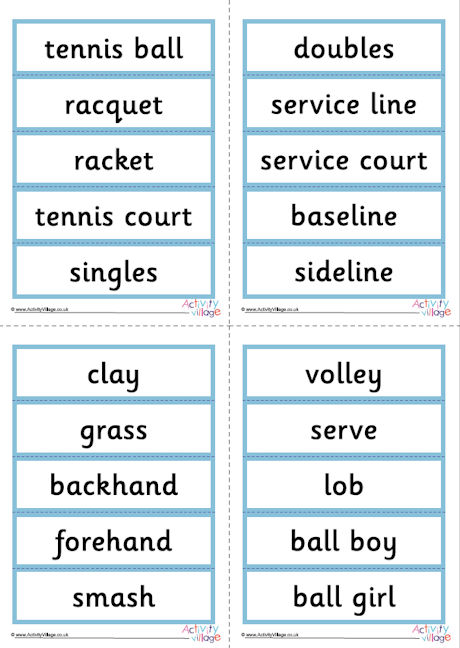 Tennis vocabulary word cards Tennis vocabulary word cards