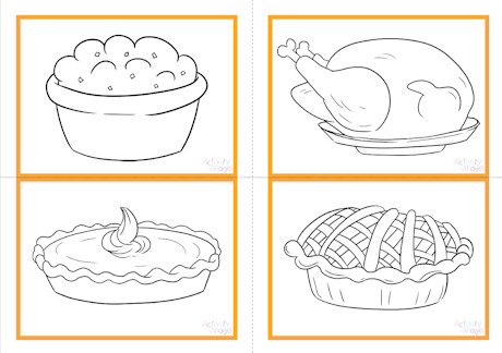 Thanksgiving dinner colouring flash cards