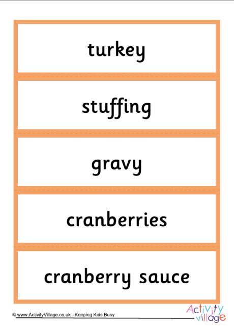 Thanksgiving dinner word cards Thanksgiving dinner word cards