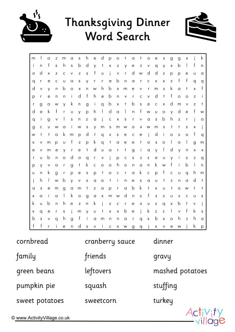 Thanksgiving Dinner Word Search