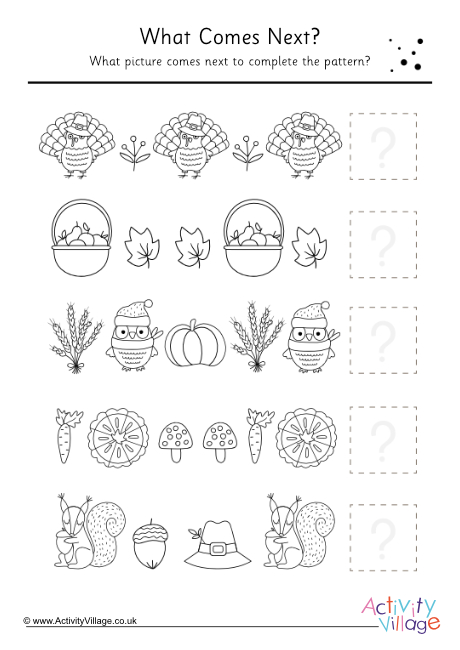 Thanksgiving Pattern Sequence Worksheet 1