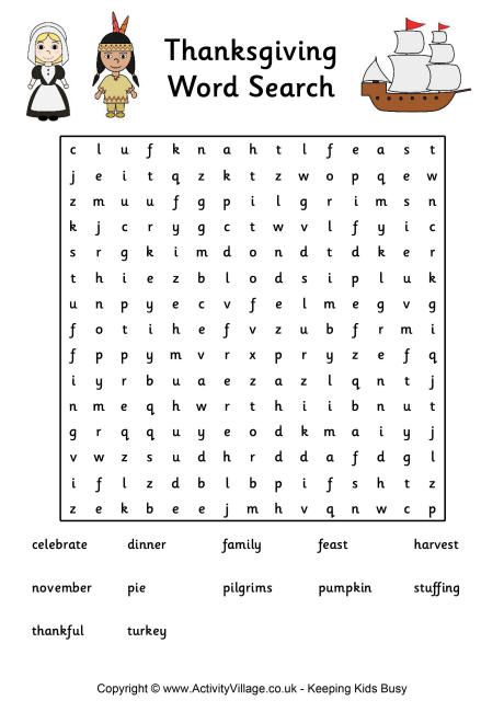Thanksgiving Word Search 2