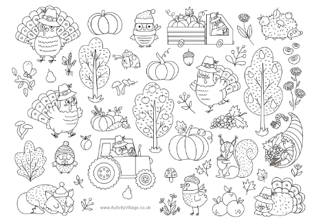 Thanksgiving Country Colouring Page 